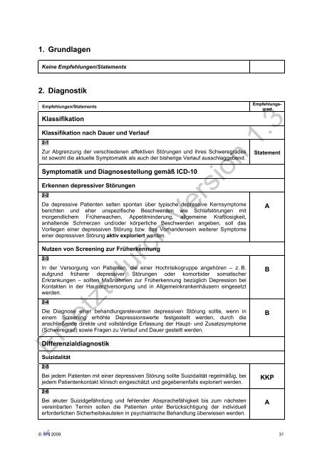 Unipolare Depression Langfassung - Versorgungsleitlinien.de