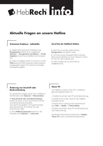 Aktuelle Fragen an unsere Hotline - HebRech