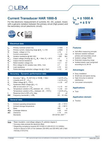 Current Transducer HAR 1000-S - LEM