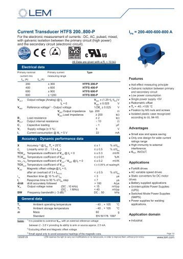 Current Transducer HTFS 200..800-P - LEM