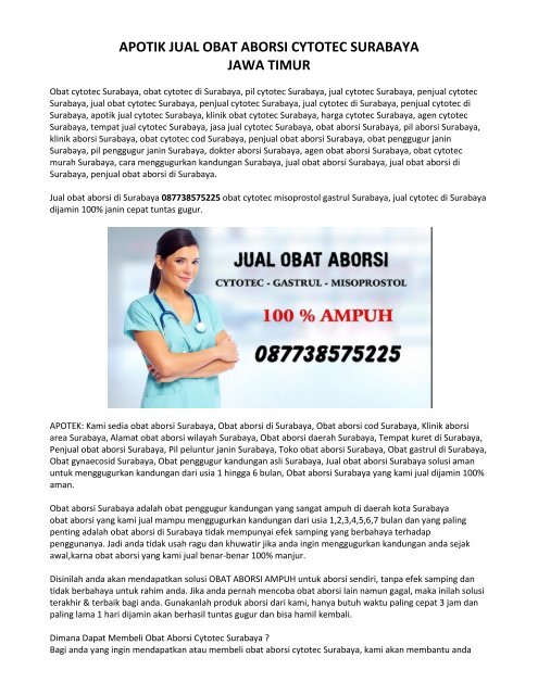 Apotik Jual Obat Aborsi Surabaya 087738575225 Jual Obat Cytotec Original