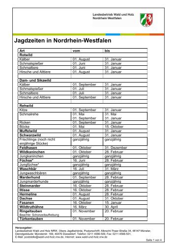 Jagdzeiten in Nordrhein-Westfalen - Wald und Holz NRW