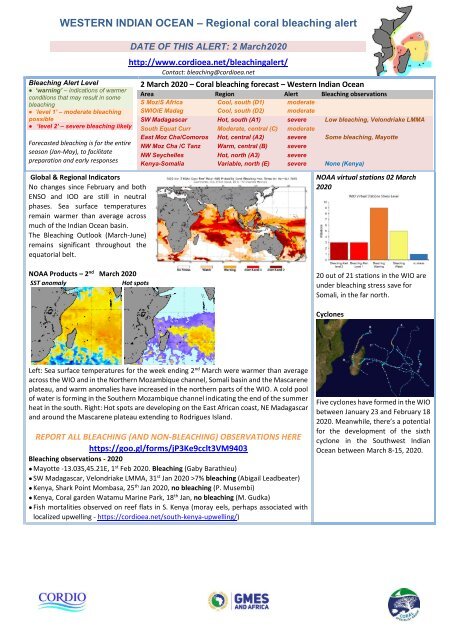 WIO bleaching alert-20-03-02