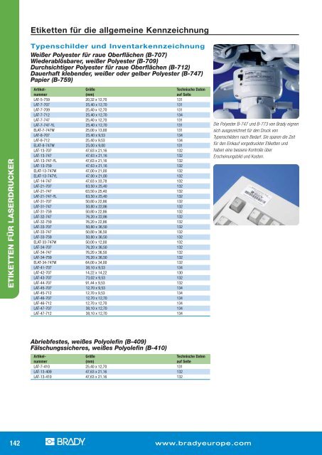 TLS2200 / TLS PC Link? Etiketten-Übersicht nach Größe  - HTE