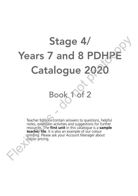 Stage 4 / Years 7 and 8 PDHPE Catalogue 2020 (Book 1 of 2)