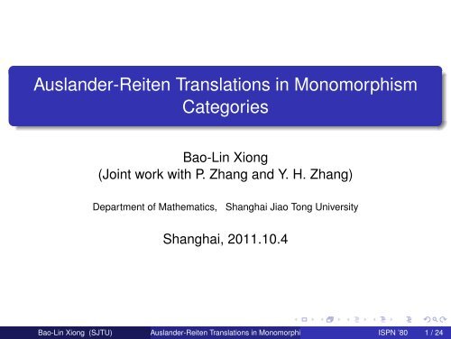 Auslander-Reiten Translations in Monomorphism Categories