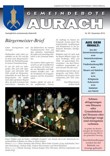 Bürgermeister-Brief - Aurach bei Kitzbühel