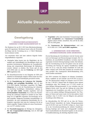 Steuerinfobrief Februar 2020