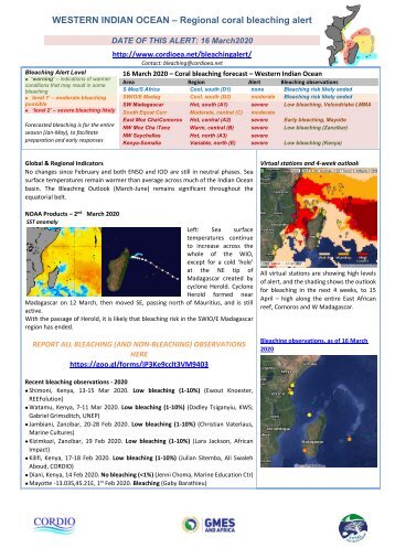 WIO bleaching alert-20-03-18