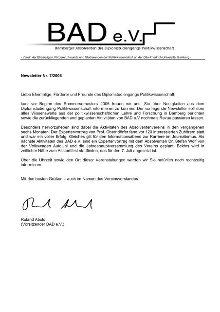 Newsletter 7/2006 - Universität Bamberg