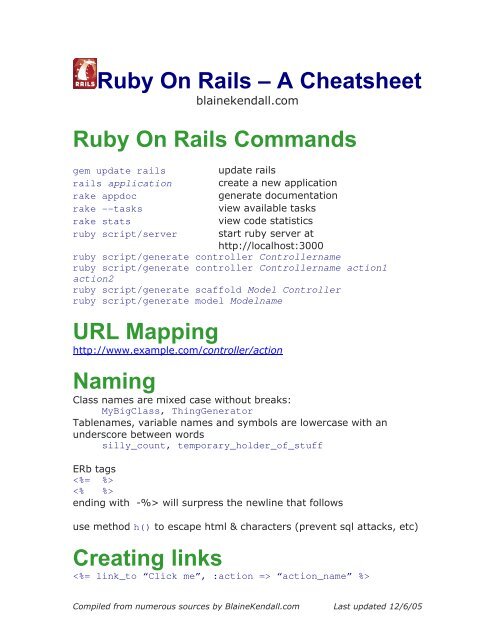 Ruby On Rails â€“ A Cheatsheet Ruby On Rails Commands URL ...
