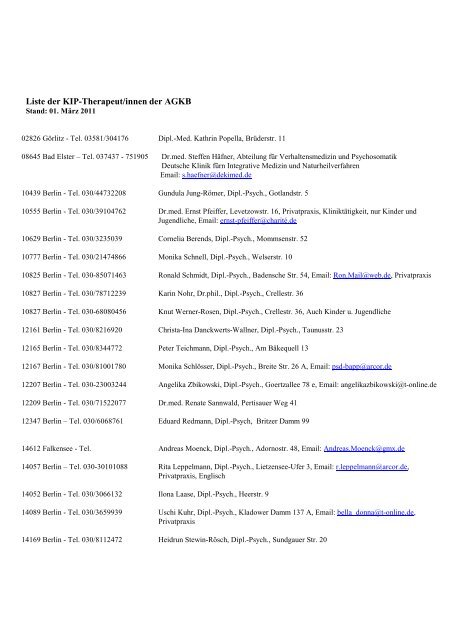 Liste der KIP-Therapeut/innen der AGKB