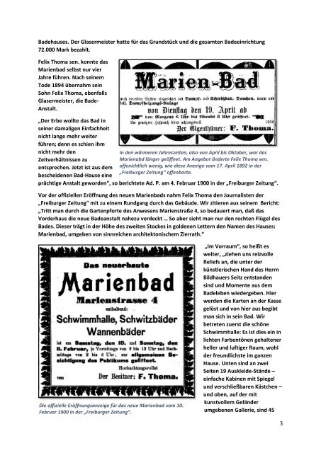 Das Freiburger Marienbad - eine kleine Bädergeschichte