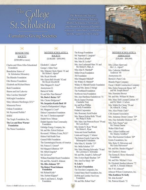 This annual giving section recognizes - The College of St. Scholastica