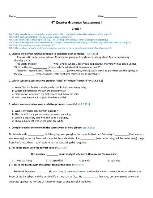 4q Grammar Common Assessment I