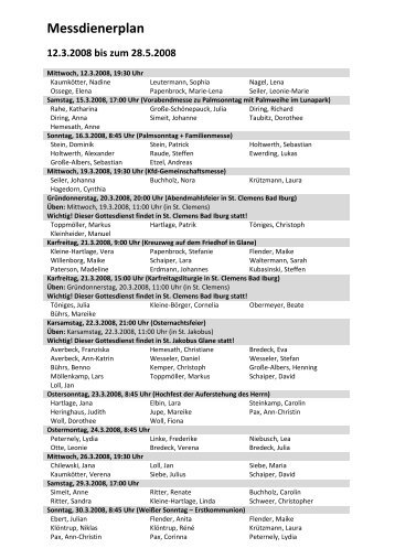 Messdienerplan - Messdiener St. Jakobus Glane