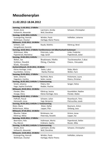 Messdienerplan - Messdiener St. Jakobus Glane