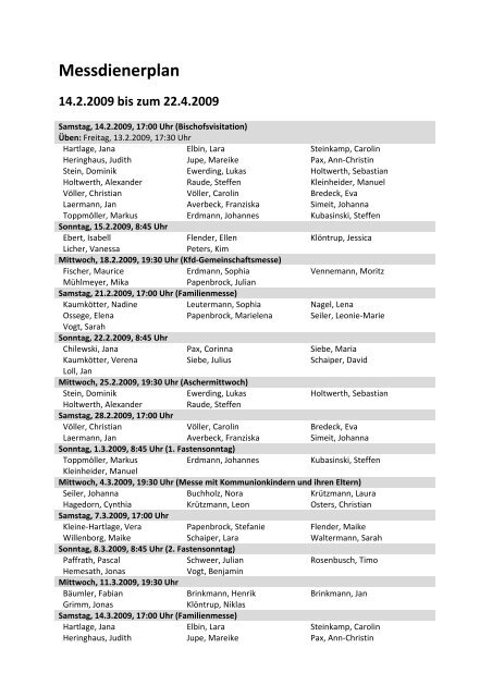 Messdienerplan 14.2.2009 bis zum 22.4.2009 - Messdiener St ...