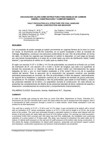 EXCAVACION CAJON COMO ESTRUCTURA PARA MANEJO DE CARBON DISEÑO, CONSTRUCCIÓN Y COMPORTAMIENTO  VAULT EXCAVATION AS A STRUCTURE FOR COAL HANDLING DESIGN, CONSTRUCTION AND BEHAVIOR, 2001