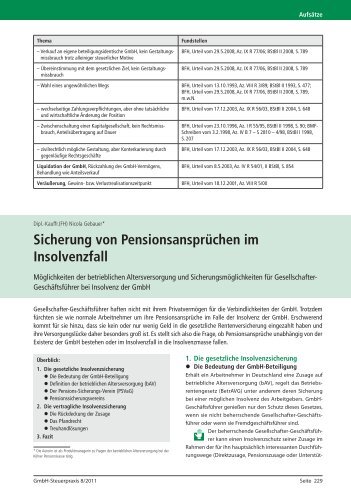 Sicherung von Pensionsansprüchen im Insolvenzfall