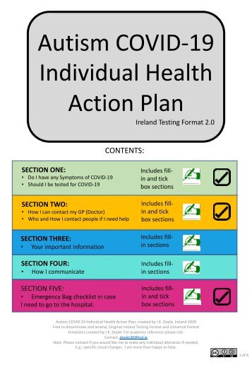 Ireland Testing Format 2.0 Autism COVID-19 Individual Health Action Plan 