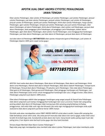 Klinik Apotik Jual Obat Aborsi Cytotec Pekalongan 087738575225 Obat Penggugur Kandungan