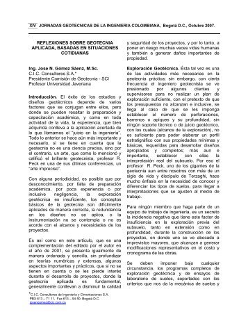 Reflexiones sobre Geotecnia Aplicada, Basadas en Situaciones Cotidianas, 2007