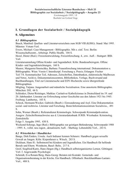 I Grundlagen Der Sozialarbeit Sozialpadagogik 0 Allgemeines