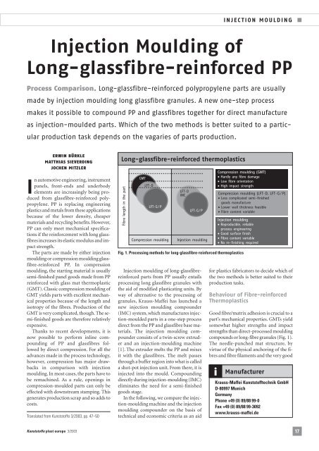 Injection Moulding of Long-glassfibre-reinforced PP - Krauss Maffei