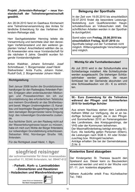 Gemeinde Ihrlerstein MITTEILUNGSBLATT