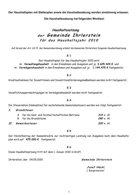 Gemeinde Ihrlerstein MITTEILUNGSBLATT