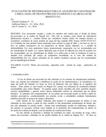Evaluacion de Metodologias para el Analisis de Capacidad de Carga Axial de Pilotes Pre-Excavados en las Arcillas de Bogota D.C., 2002