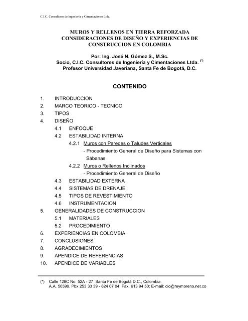 Muros y Rellenos en Tierra Reforzada-Consideraciones de Diseno y Experiencias de Construccion en Colombia, 1998