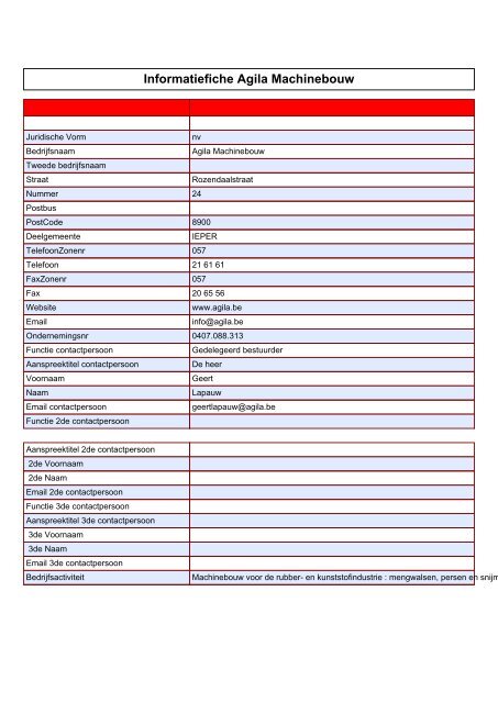 Informatiefiche Agila Machinebouw