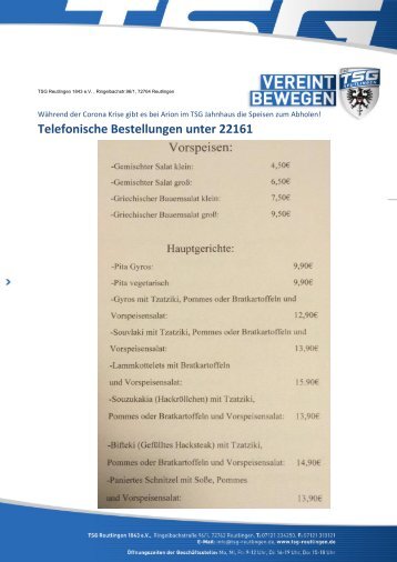 Essen und Trinken TSG Arion Jahnhaus 03 04 2020