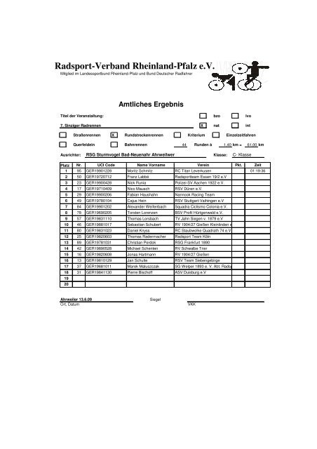 Radsport-Verband Rheinland-Pfalz eV - RSV Sturmvogel eV