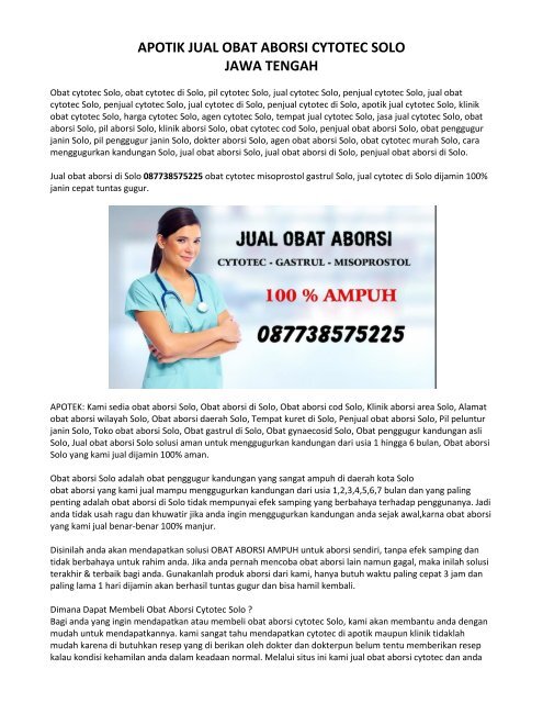 Klinik Apotik Jual Obat Aborsi Solo 087738575225 Obat Cytotec Original