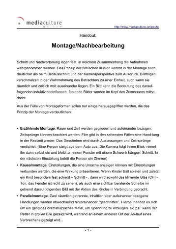 Montage/Nachbearbeitung - Mediaculture online