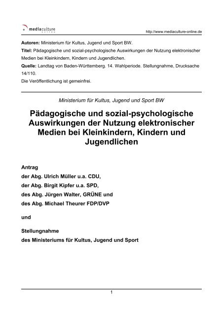 Pädagogische und sozial-psychologische Auswirkungen der Nutzung