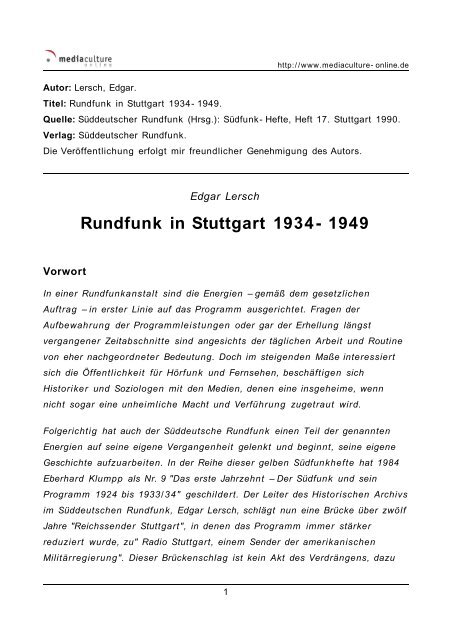 Rundfunk in Stuttgart 1934 - Mediaculture online