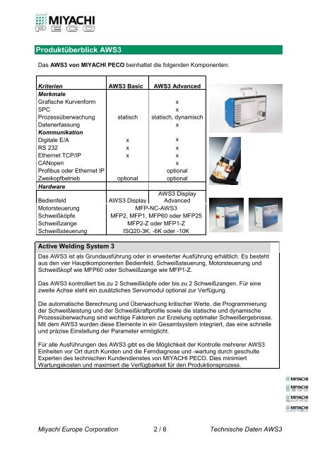 Technical Data Sheet - Miyachi Europe