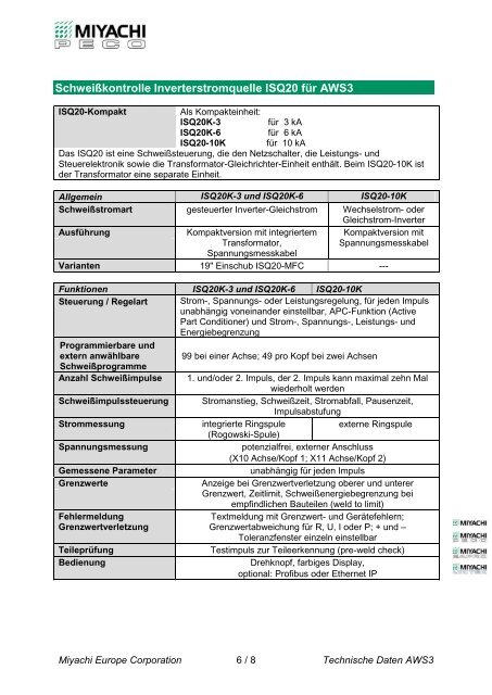 Technical Data Sheet - Miyachi Europe