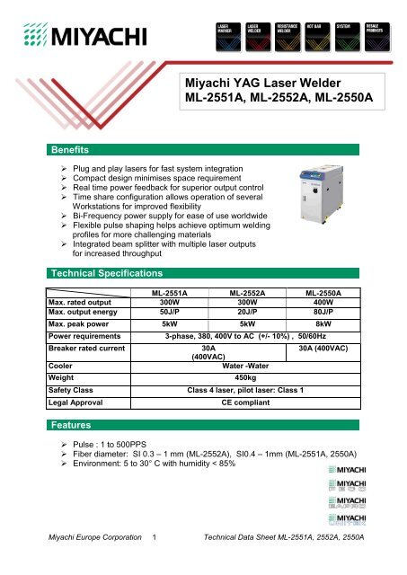 Miyachi YAG Laser Welder ML-2551A, ML-2552A ... - Miyachi Europe