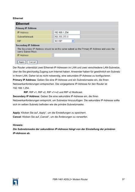 FBR-1461 ADSL2/2+ Modem Router 1W 4L QoS ... - Jacob Elektronik