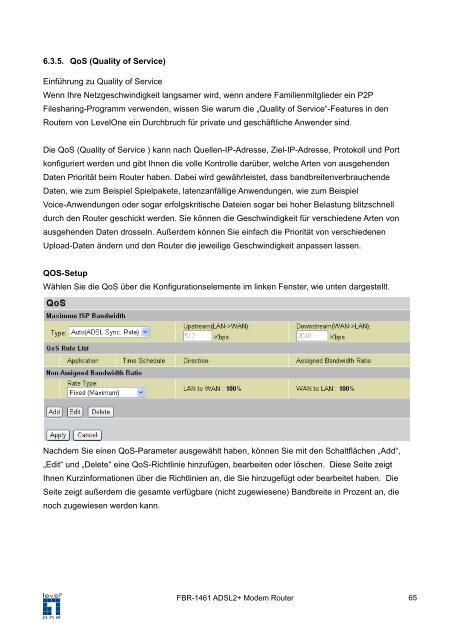 FBR-1461 ADSL2/2+ Modem Router 1W 4L QoS ... - Jacob Elektronik