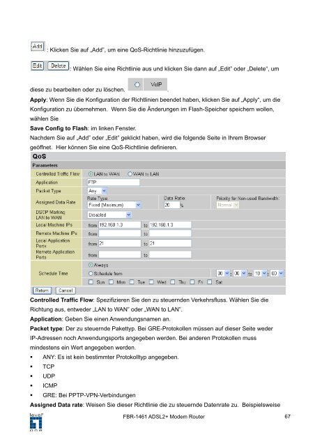 FBR-1461 ADSL2/2+ Modem Router 1W 4L QoS ... - Jacob Elektronik