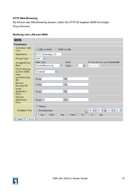 FBR-1461 ADSL2/2+ Modem Router 1W 4L QoS ... - Jacob Elektronik