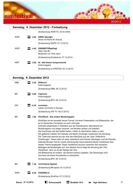 Programmwoche 50/2012 - Das Programm der ARD