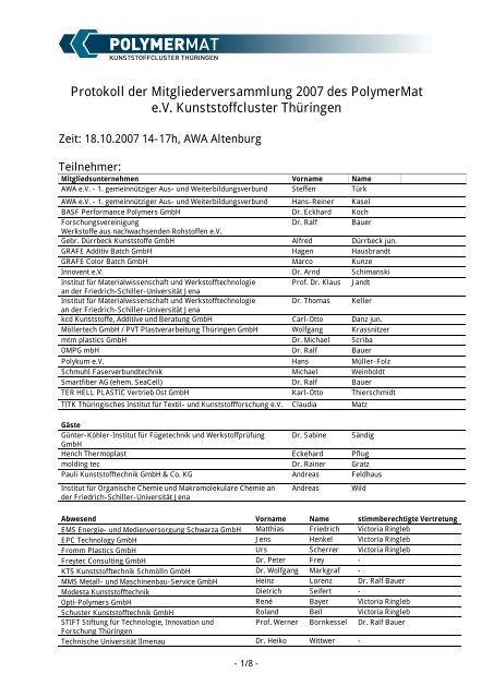 Protokoll - PolymerMat eV