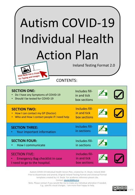 Ireland Testing Format 2.0   FILL-IN VERSION WITH SPACES FOR TYPING AND IMAGES Autism COVID-19 Individual Health Action Plan
